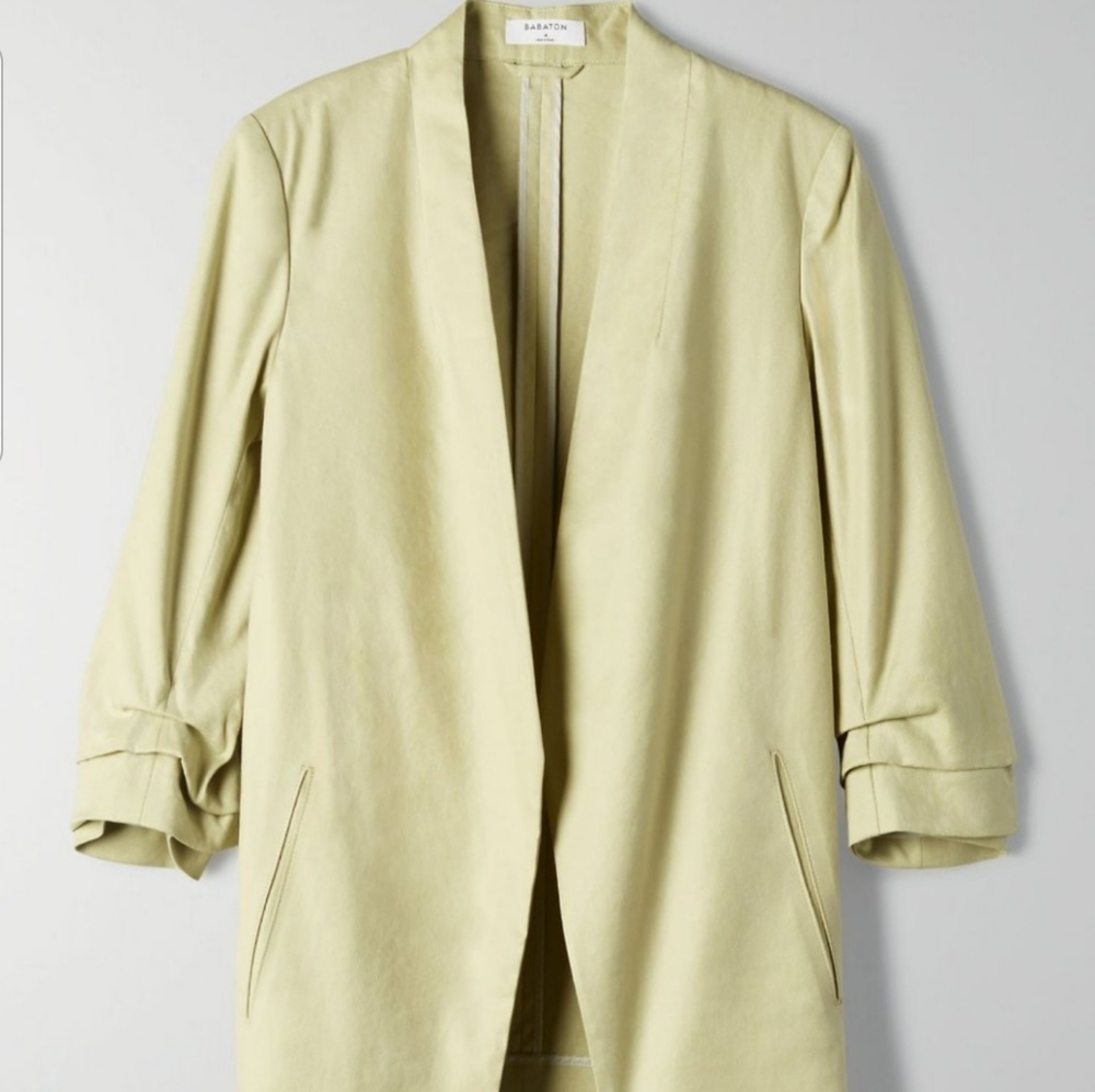 Babaton Light Green Open Front Blazer Coat